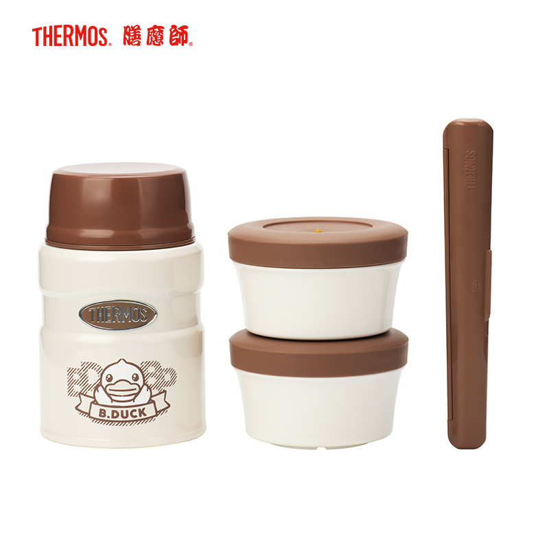 膳魔师(THERMOS)婴童保鲜盒宝宝辅食饭盒不锈钢内胆附带便当袋餐筷便携便当盒 TCLF-520S BDUCK