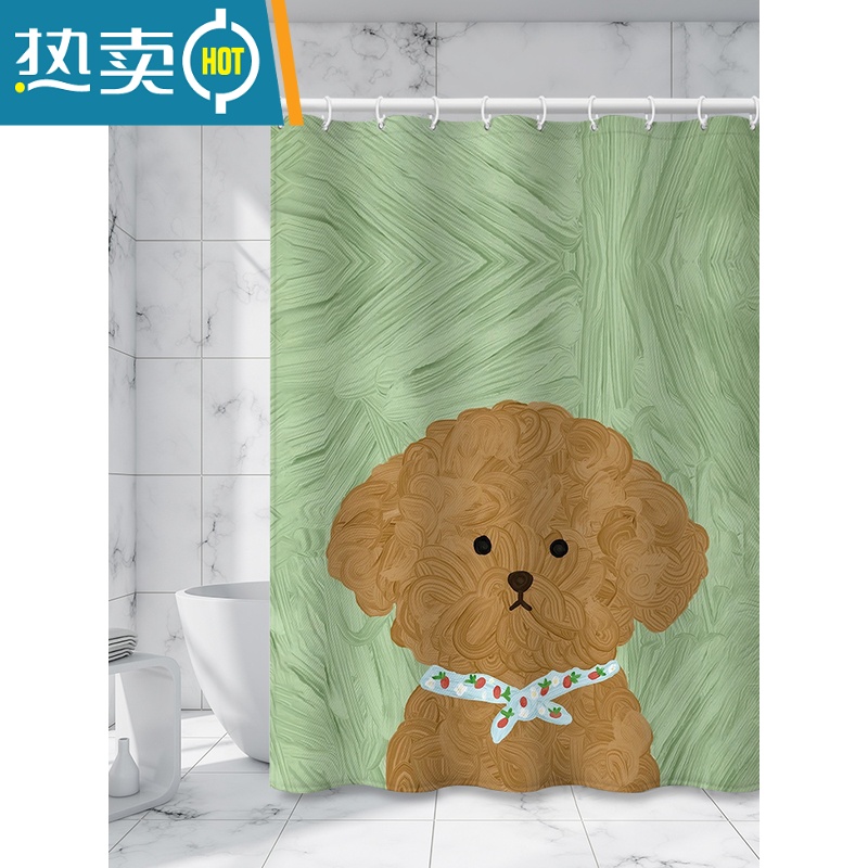 XIANCAI防水加厚厕所隔断猫狗浴帘卡通可爱卫生间洗手台干湿分离免打孔帘高清大图