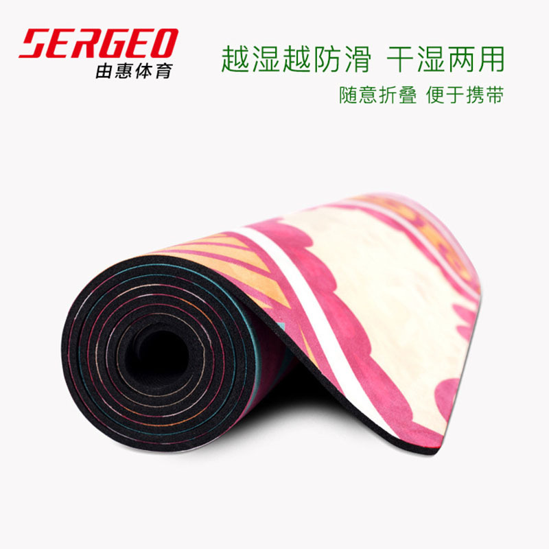 苏宁自营 麂皮绒瑜伽垫环保橡胶5mm加长加宽183x68cm便携可折叠印花防滑毯