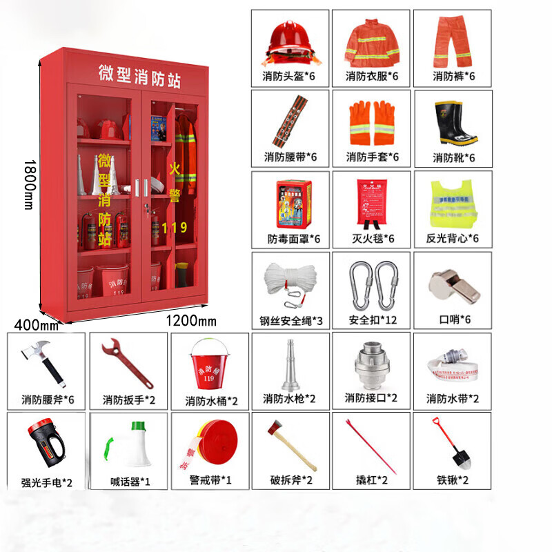 锦北消防器材柜放置工具柜工地商场展示柜应急柜1.2米6人97式套餐高清大图
