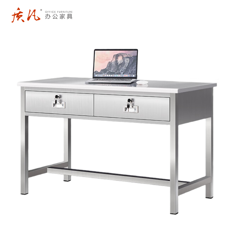 质凡 304不锈钢1.2米二斗办公桌 /ZF-BXG001/1200*600*750mm高清大图