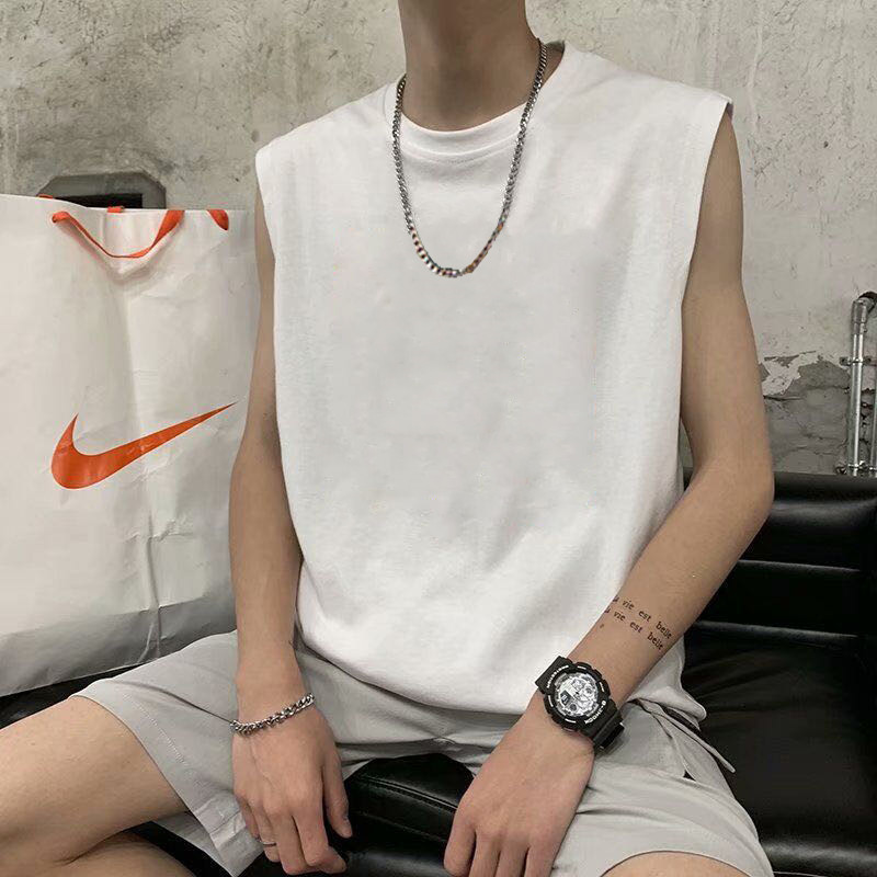 9纯棉印花小背心男ins夏季青少年学生坎肩个性宽松无袖t恤 纯棉 无袖