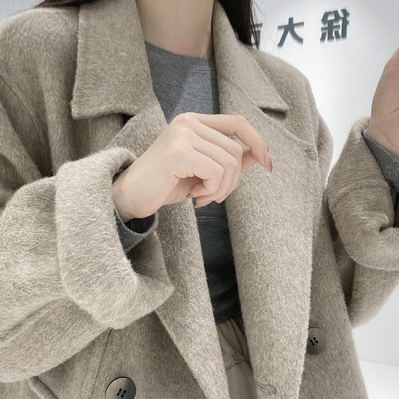 2021年新款双面羊绒大衣中长款女百搭双排扣赫本风显瘦羊毛呢外套