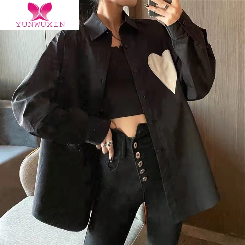 YUNWUXIN爱心白色衬衫女夏2022新款ins潮港味衬衣设计感小众长袖外套