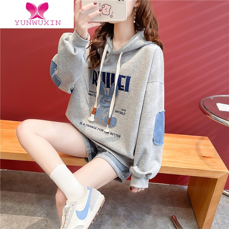 YUNWUXIN2022新款冬装初中高中学生休闲宽松加绒加厚连帽外套卫衣少女