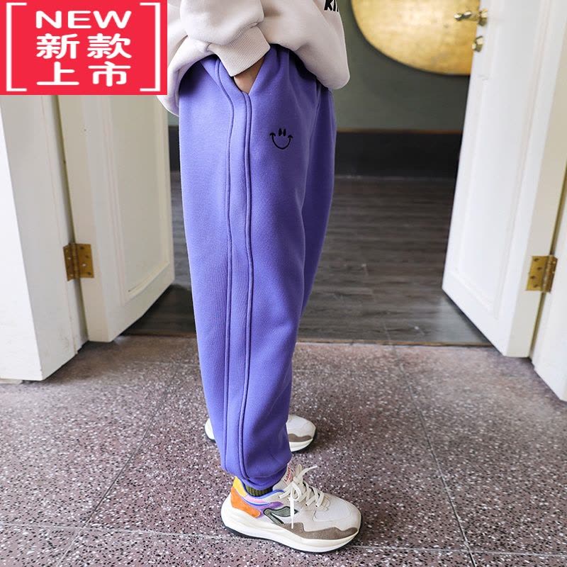 可莉允女童裤子加绒加厚2022秋冬新款时尚笑脸运动裤束腿休闲卫裤保暖保暖裤图片