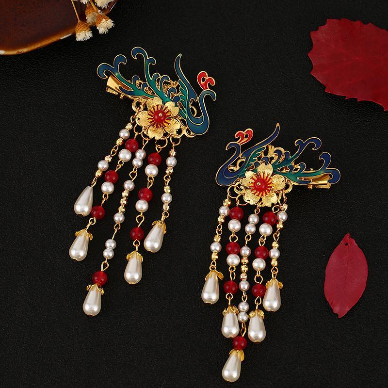 汉服古风发夹头饰古装璎珞项圈古代发饰仙气洛滑造型流苏步摇 发夹一