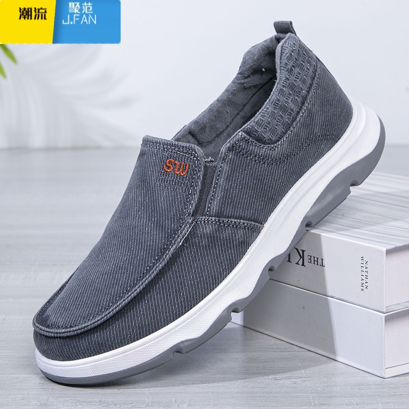 聚范中老年休闲爸爸布鞋一脚蹬帆布鞋春季新款男鞋厚底轻便干活工作鞋高清大图