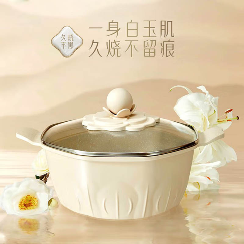 温仑山海鲜珐琅家用铸铁锅炖锅汤锅焖焗锅双耳煲锅 FHLY02-03茶花汤锅 24cm高清大图