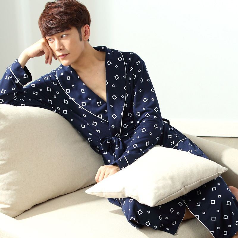 长袖睡袍男士春秋季浴袍男纯棉长款性感全棉春夏季浴衣男生睡衣