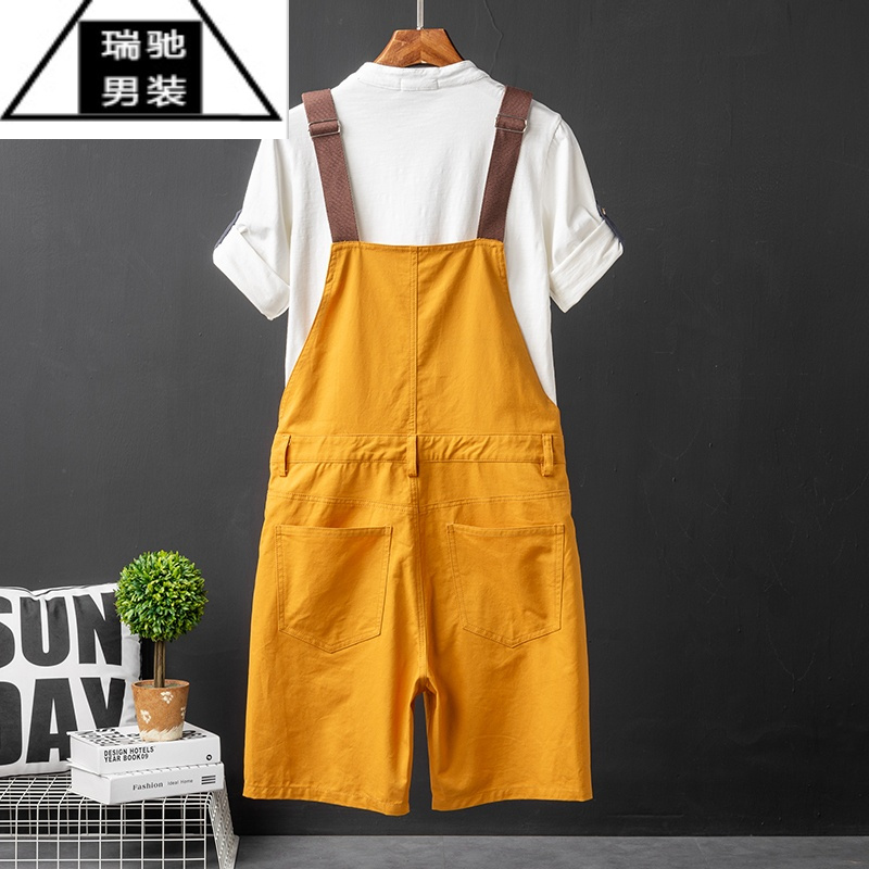 希杰狮王潮牌夏季工装休闲短裤男直筒宽松情侣连体吊带五分裤男日系