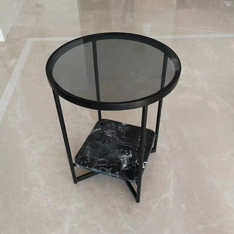 森美人北欧圆形双层角几铁艺大理石床头小圆桌角落茶几轻奢沙发玻璃边几 黑色玻璃
