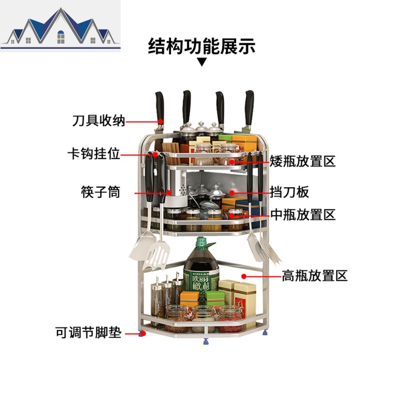 厨房置物架304不锈钢三角架壁挂储物调味调料转角收纳架厨房用具 三维工匠高清大图