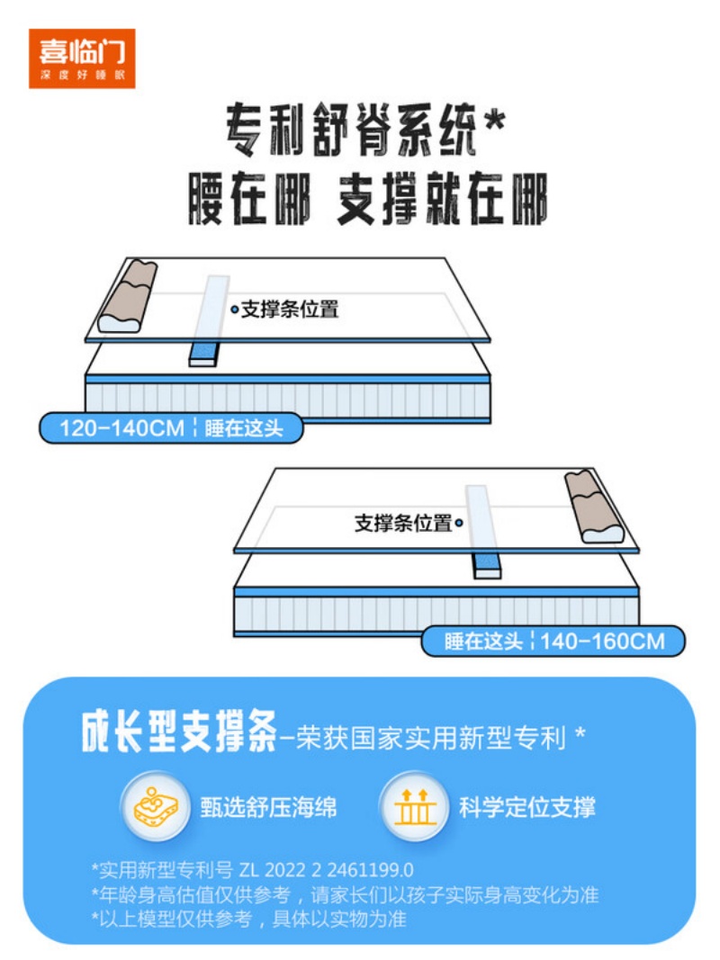 喜临门 - 漾kids 泰国乳胶独袋弹簧床垫 大豆纤维儿童舒脊床垫 偏硬高清大图
