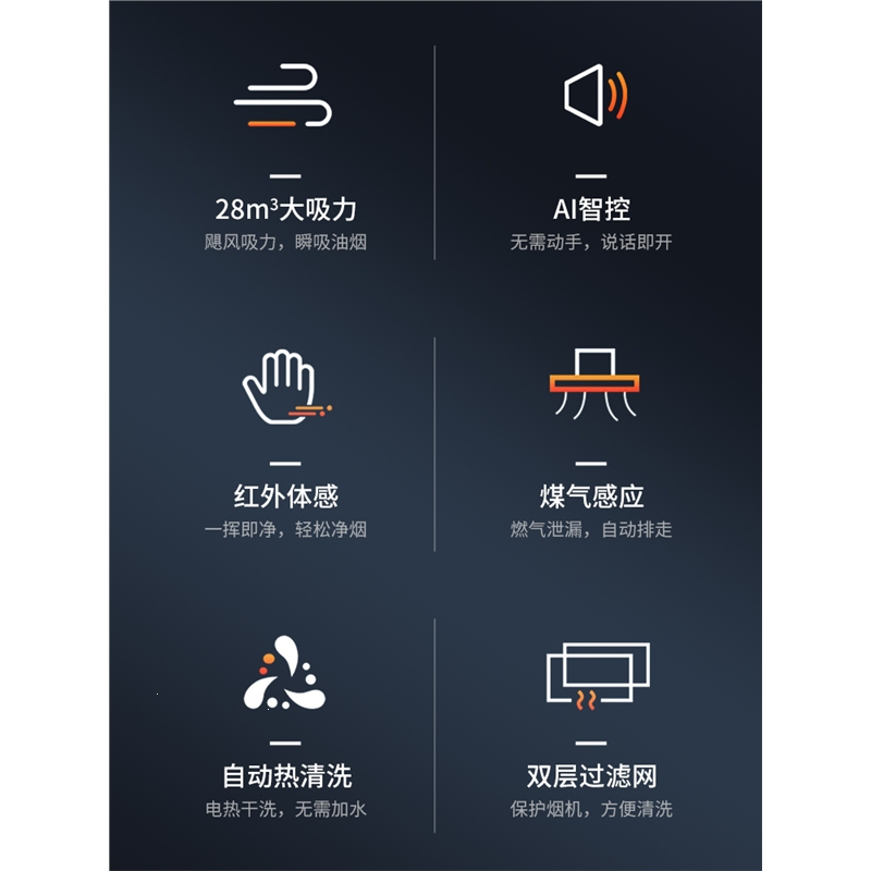 先科(XIANKE)脱排抽油烟机家用厨房大吸力出租房抽烟机2023顶吸式吸油烟机_黑色⑮豪配750mm八键全屏变频含安装