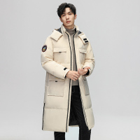 伊夫狼爪(YIFULANGZHUA)羽绒服男中长款90白鸭绒连帽外套冬季潮牌大码情侣加厚保暖大衣