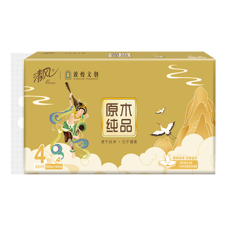 清风 敦煌联名金装系列抽取面巾纸BR40ADHP4层90抽*4包*6提/箱高清大图