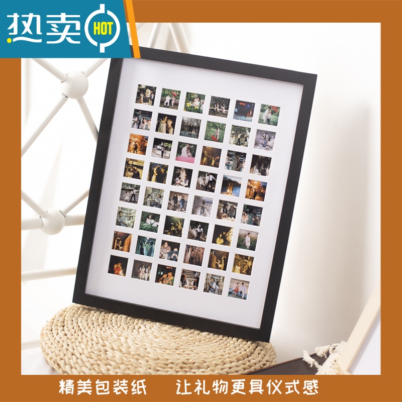 敬平48/100九宫格情侣闺蜜diy相框创意摆台挂墙定制生日礼物照片结婚 原木色+9宫格[33*33*3CM] 宫格相框高清大图