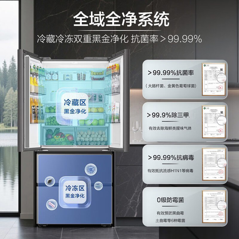 海尔(Haier)小红花冰箱503升双净化系统双循环法式多门超薄家用双变频一级能效风冷无霜家电大容量+全域除菌净化高清大图