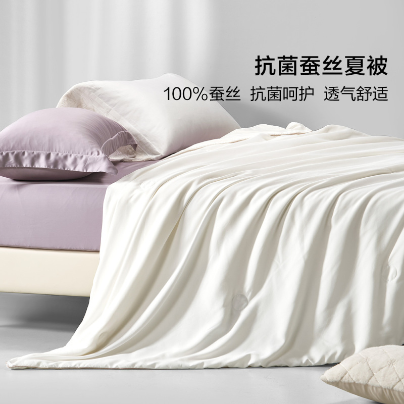 水星出品百丽丝家纺蚕丝被100%蚕丝填充抗菌绗缝夏被春秋被二合一被冬被子薄款夏凉被空调被芯子母被