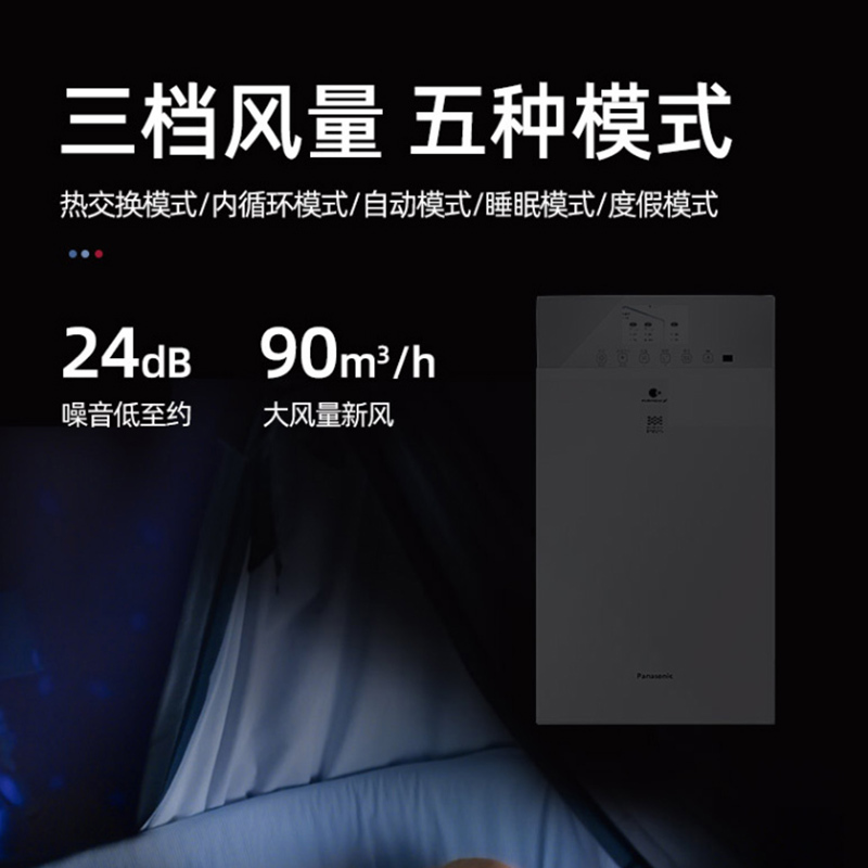 松下 新风系统家用壁挂式换气系统室内智能双向流全热交换器新风机 nanoex除菌款FV-RZ09VD2