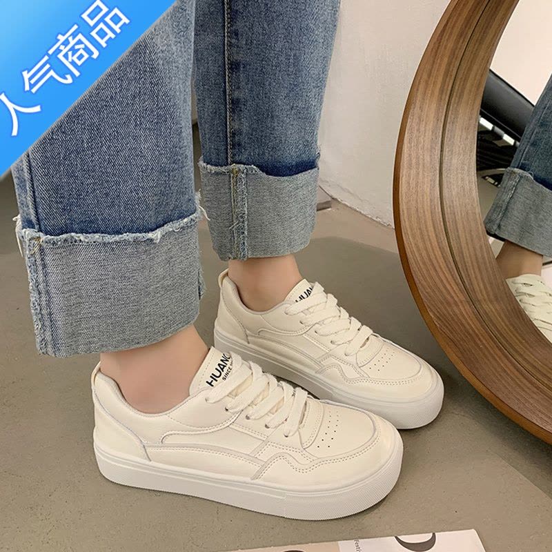 SUNTEK芒果头小白鞋女2023春秋新款宽头平底温柔风圆头老爹运动休闲板鞋图片