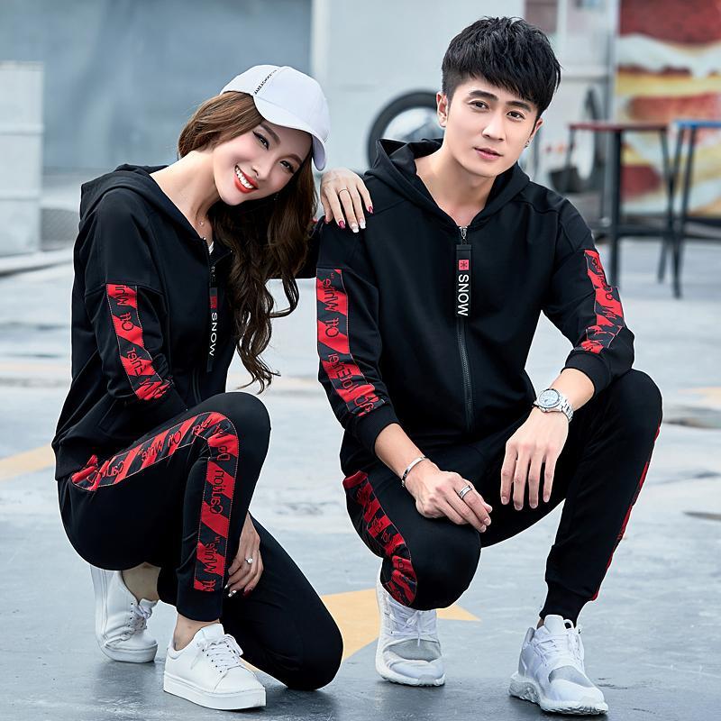 情侣运动套装男春秋长袖休闲运动服装男跑步运动服女款春季三件套