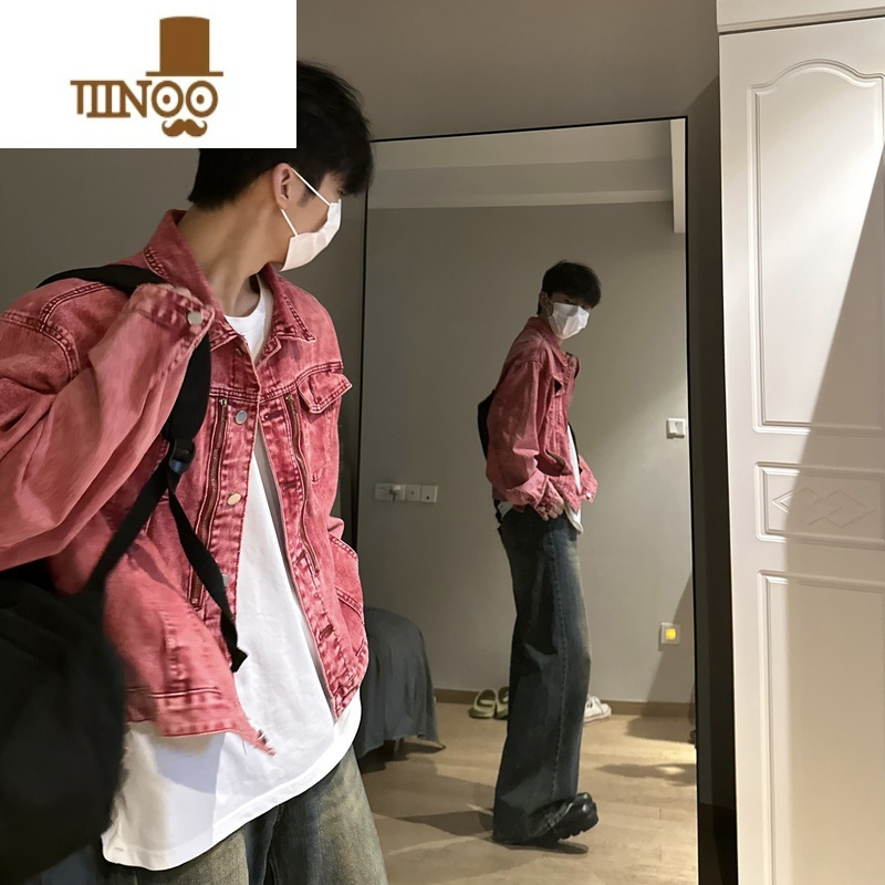 YANXUALCF美式做旧复古水洗拉链拼接中性牛仔衣ins外套夹克男女痞帅