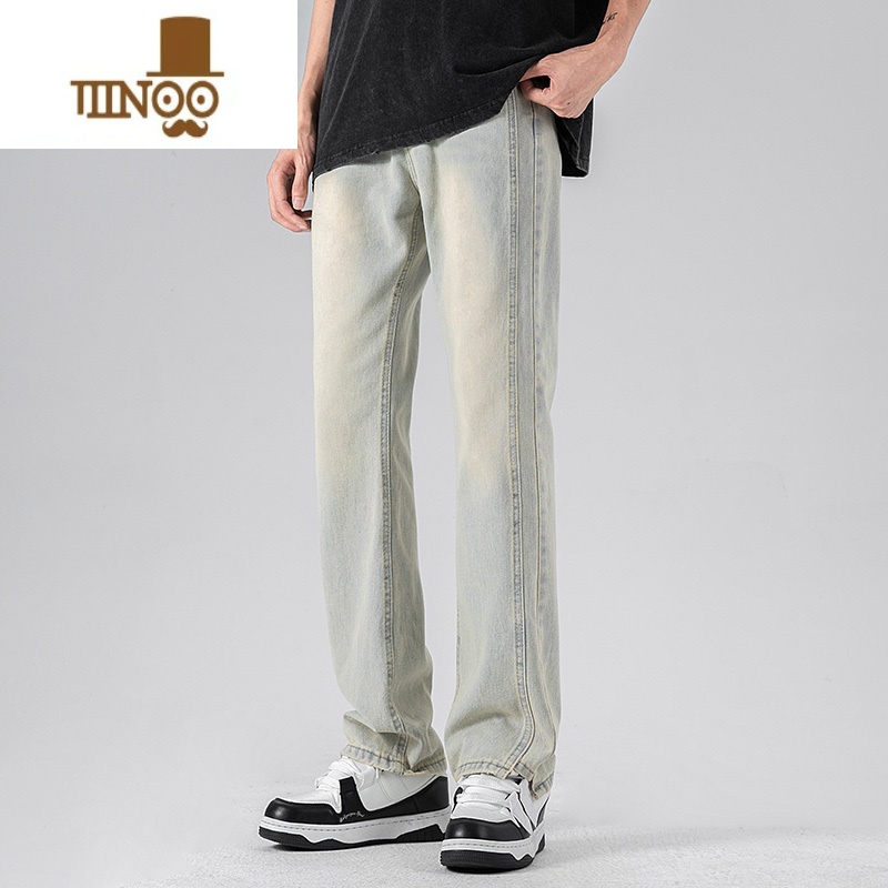 YANXU秋季新款复古直筒阔腿休闲牛仔裤男美式高街潮牌简约宽松长裤男士高清大图