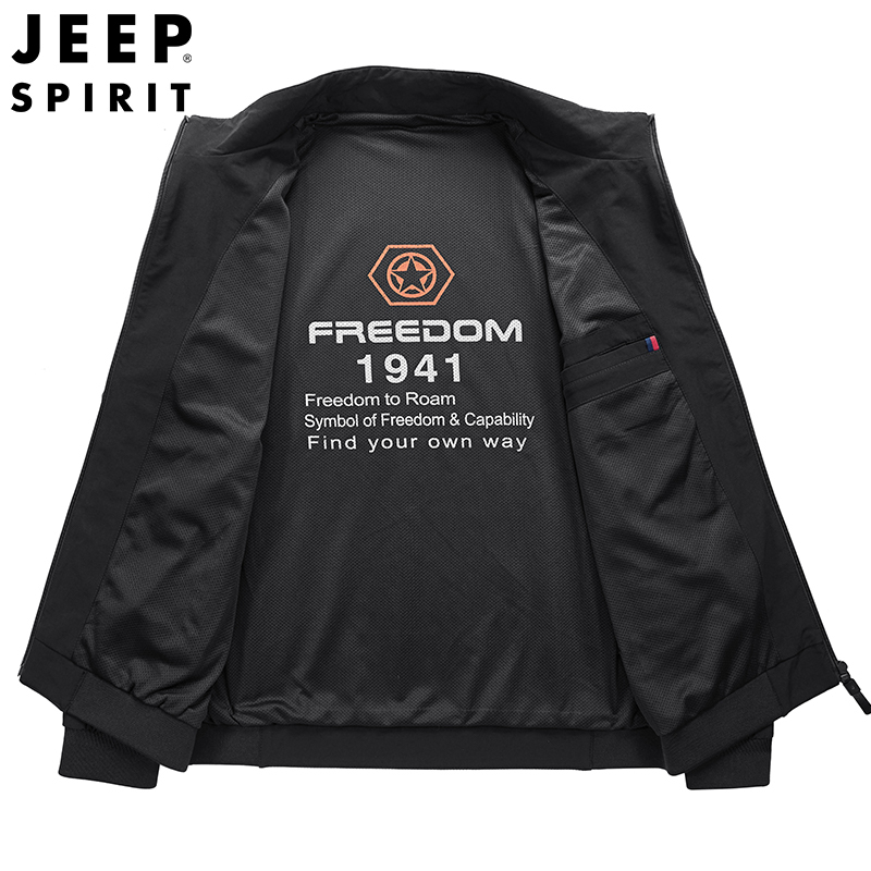 JEEP SPIRIT吉普男士夹克立领速干防风外套春秋新款上衣青年潮款商务休闲茄克衫