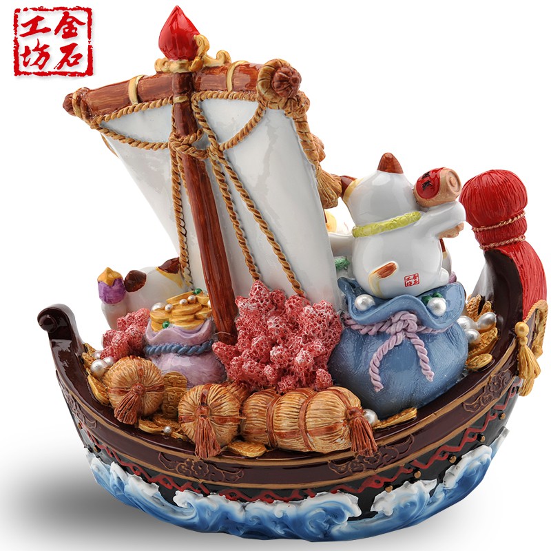 特色宝船猫 店铺开业家居乔迁办公摆件 开业 三维工匠猫高清大图