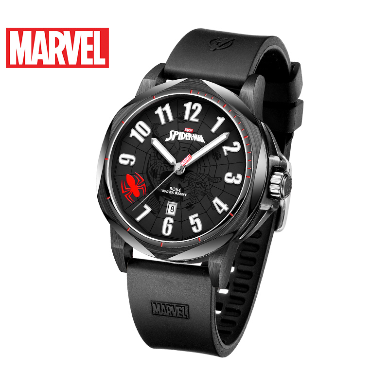 漫威（MARVEL）手表男 防水男士手表 石英表 氟橡胶表带 夜光日历蜘蛛侠同款