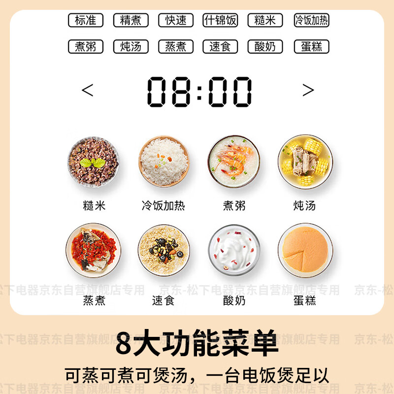 松下(Panasonic)电饭煲 家用1-2人多功能小型触摸智能 2升容量 SR-DB071-K高清大图