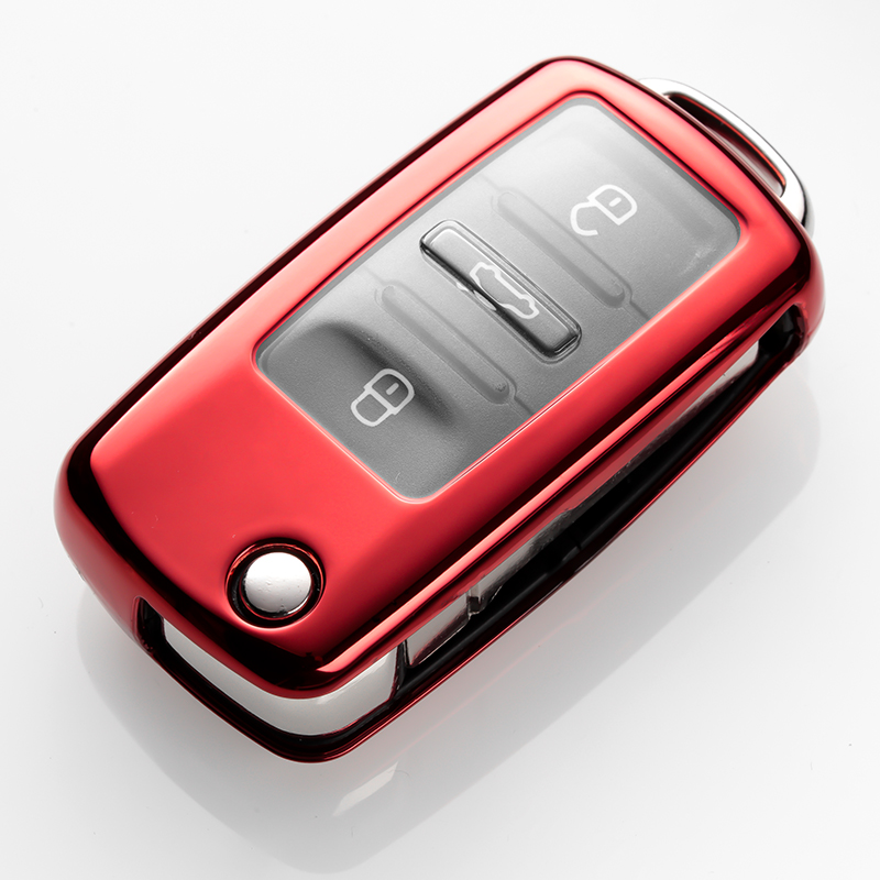 【补贴10%】2016/15款大众途观老款插钥匙启动车钥匙套包扣保护套男女士潮汽车钥匙包 大众折叠激情红单包