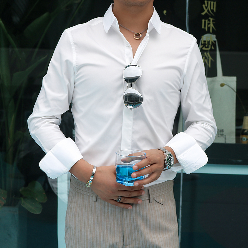 suntek男士衬衫 suntek睿仕先生白暗扣长袖衬衫后背折痕收腰商务职场