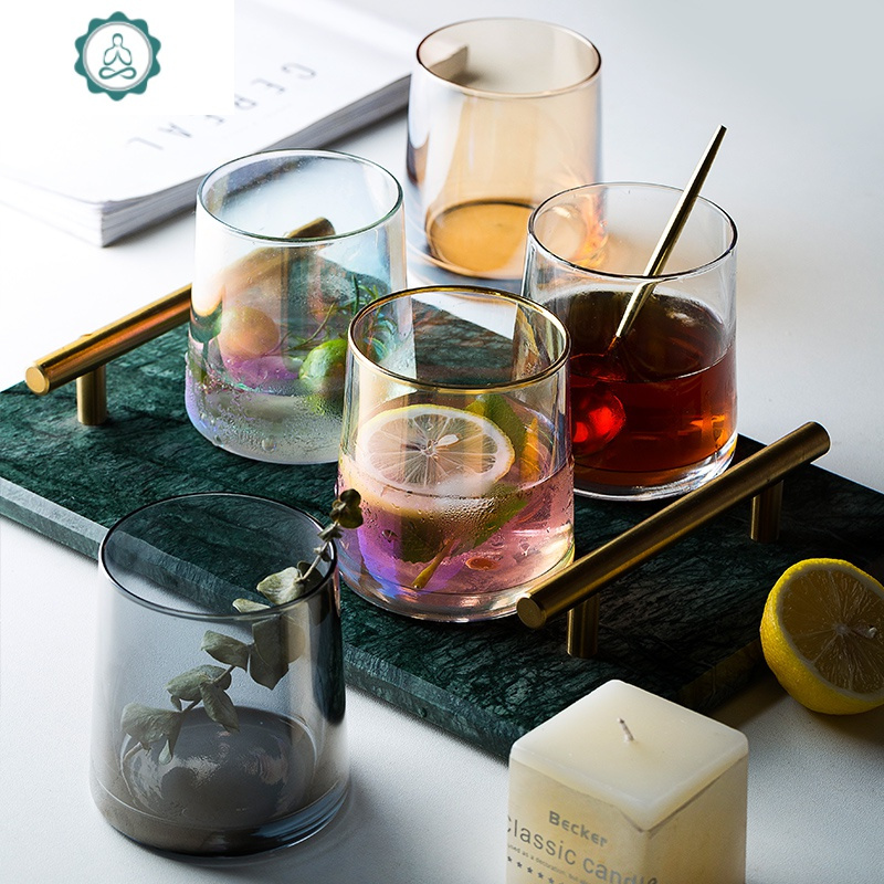 北欧玻璃杯ins家用果汁水杯透明茶杯简约喝水杯子啤酒杯网红创意 封后 威士忌酒杯描金透明