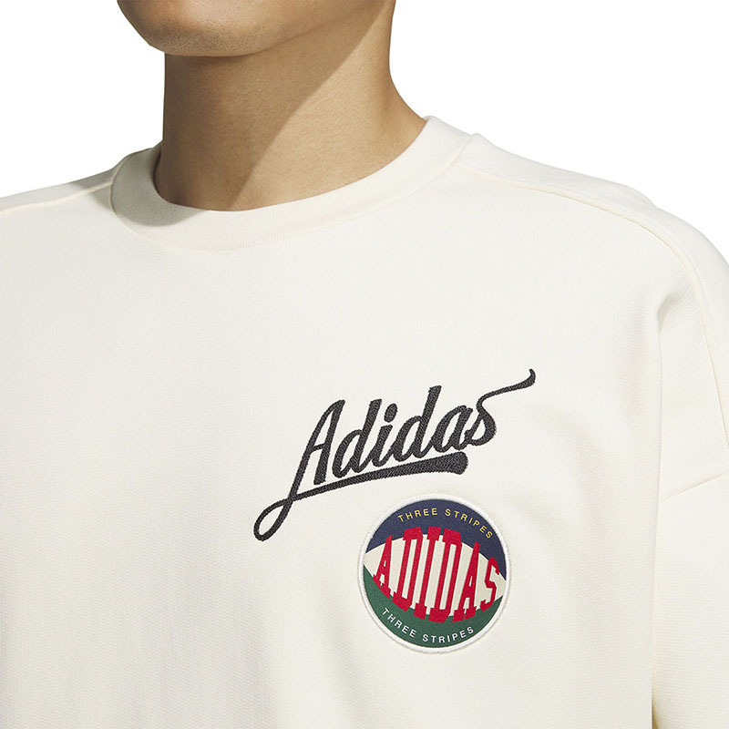 adidas originals 字母图案刺绣运动圆领卫衣 男款 乳白色 IZ1521