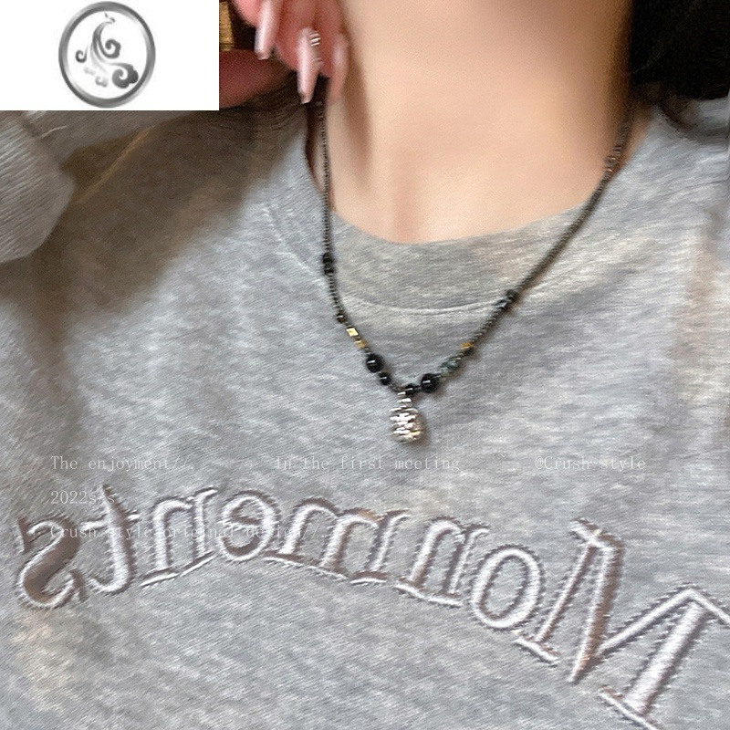 JiMi新中式国潮醒狮串珠项链女款复古轻奢锁骨链设计感小众民族风配饰
