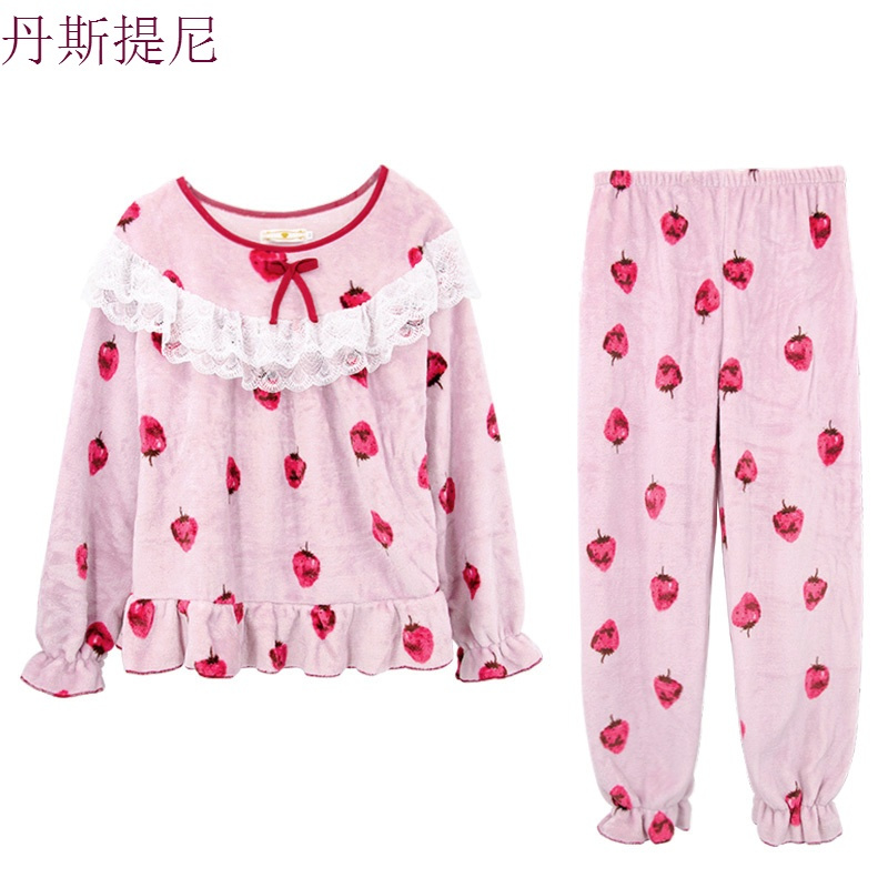 珊瑚绒睡衣女冬季韩版清新学生公主风加绒加厚家居服套装两件套秋