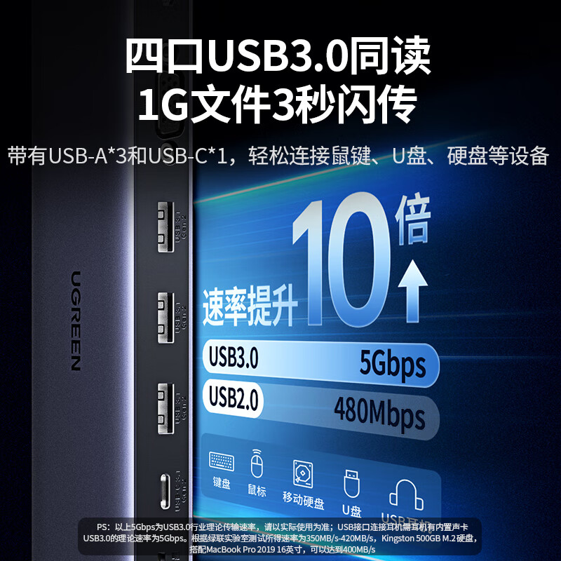 绿联Type-C电脑桌支架扩展坞USB-C转HDMI投屏VGA网线转接头音频通用苹果15/16Mac笔记本转换器PD供电高清大图