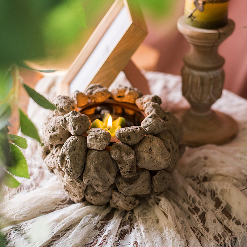 家柏饰(CORATED)火山石烛台风灯花器艺术风格装饰摆件花园庭院咖啡馆橱窗 火山石烛台(大)高清大图