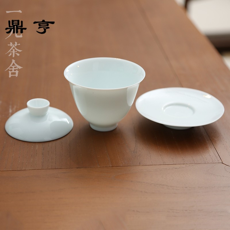鼎亨 景德镇青白瓷三才盖碗茶杯 大号茶碗 陶瓷功夫茶具 家用