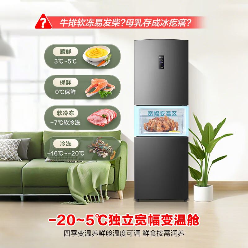 容声 BCD-252WD18NP灰 252升一级能效三门三开门家用冰箱小型宿舍出租房变频节能风冷无霜高清大图