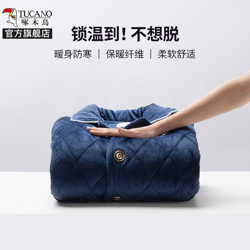 啄木鸟2024冬季三层加厚夹棉睡衣中老年男士法兰绒爸爸加绒家居季高清大图