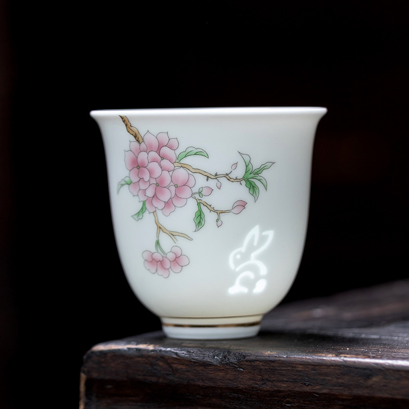 华普思羊脂玉玲珑花神杯白瓷茶杯品茗杯主人杯家用陶瓷单杯功夫茶具礼品 玲珑杯-喜乐高清大图