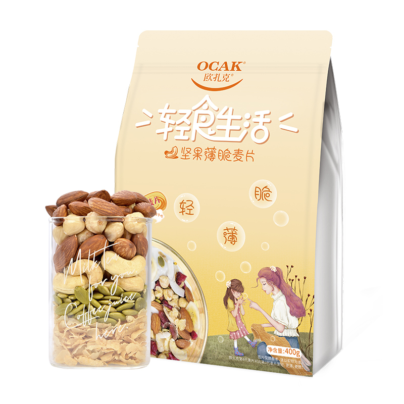 欧扎克 坚果薄脆麦片400g 即食早餐儿童坚果燕麦片