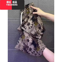 YIBUSHENG季新款水墨印花清凉抖抖裤宽松显瘦百搭休闲裤时尚束脚哈搭Y时 L推荐100-115斤 5711#灰菊花