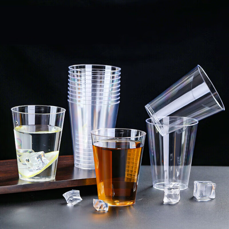 拜杰一次性杯子航空杯硬塑料杯饮料直筒杯啤酒白酒杯300ml 50只装高清大图