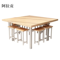 阿拉贡餐桌学校食堂小吃店快餐桌椅饭堂橡木色方桌1200*1200*750