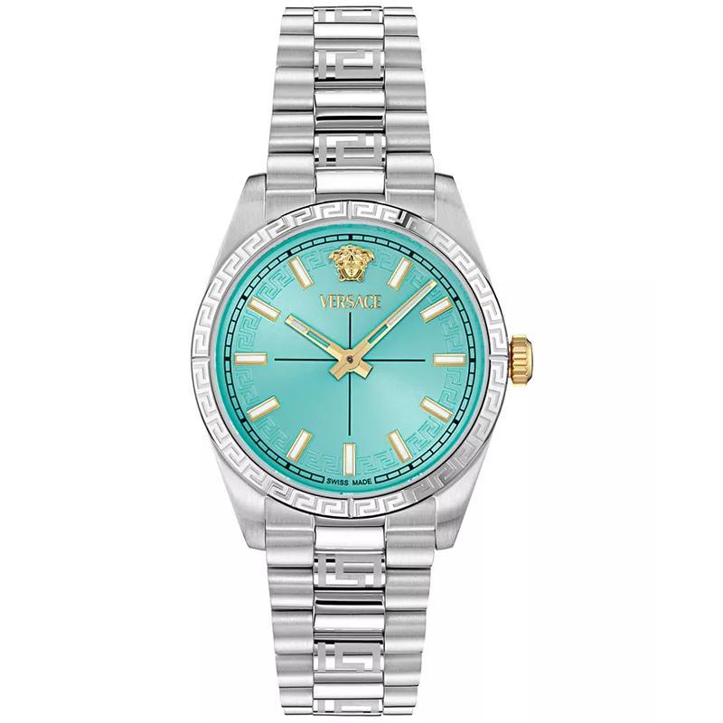 范思哲(Versace)瑞士石英女士腕表32mm蓝盘精钢表带蓝宝石镜面防水